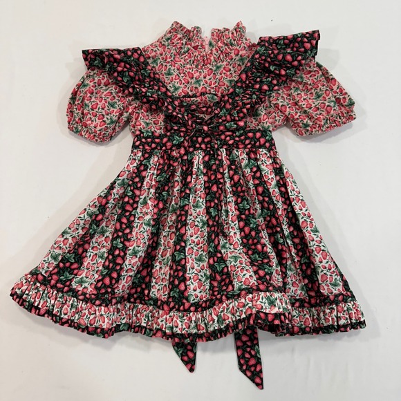 Other - Vintage Strawberry Print Ruffle Dress Girls Toddler Red/Black Floral Cottagecore